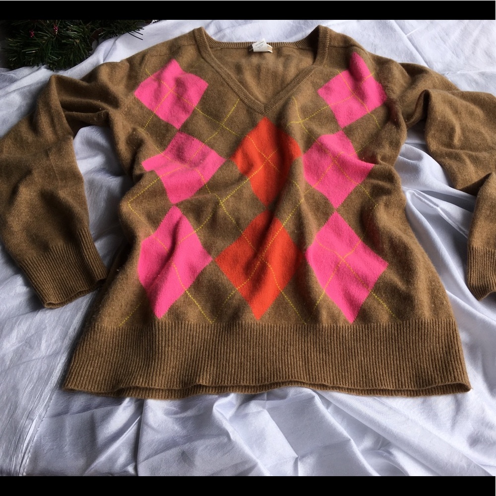 J Crew 100% Cashmere Argyle Sweater